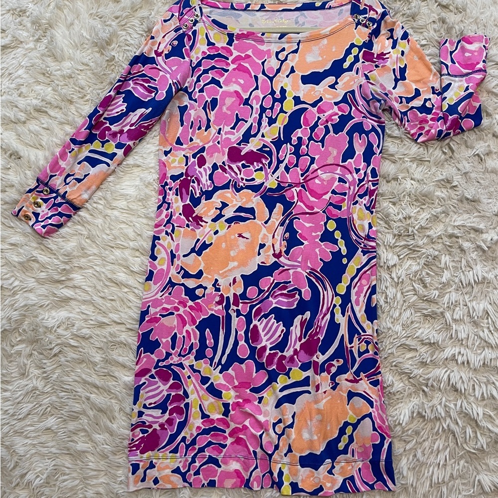 Lilly Pulitzer Pink Blue Printed Sheath Dress Long Sleeve Stretch Preppy Medium - Picture 11 of 11